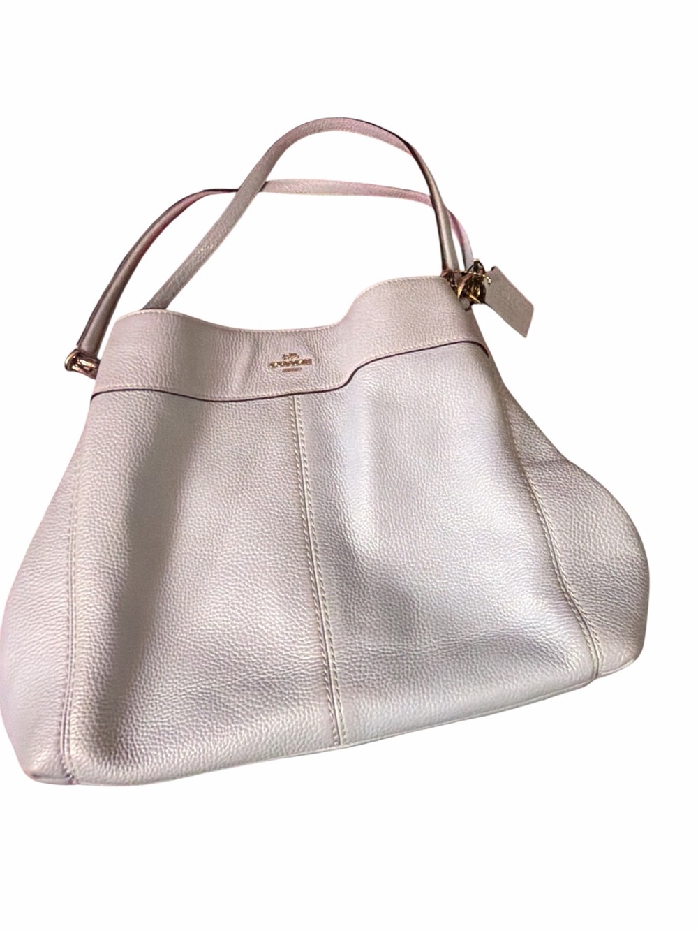 Coach Pebbled Leather Shoulder Tote in Pale blue